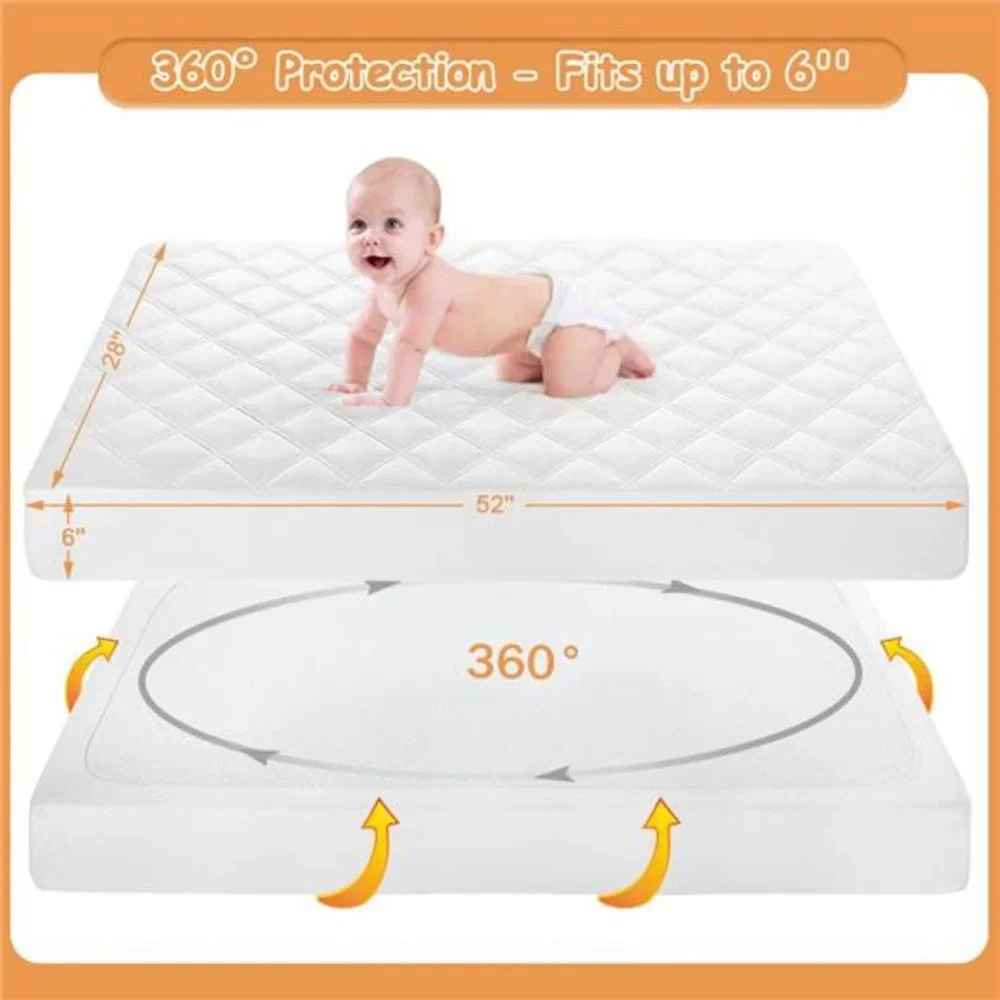 2 Pack Waterproof Crib Mattress Protector, Quilted Fitted Crib Mattress Pad
